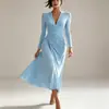 Vestido largo de manga larga para mujer, color liso, cuello en V fruncido irregular, nuevo de otoño e invierno, comercio exterior transfronterizo europeo y americano Amazon