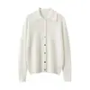 Outono e Inverno Feminino Novo Tricô de Cashmere Cor Sólida Gola Polo Versátil Jaqueta de Tricô Cor Sólida Gola Camisa Cardigan Casual