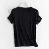 [Procesamiento y Personalización] Blusas de Seda de Morera para Mujer Ajuste Holgado Delgado Hombro Derecho Manga Corta Cuello Redondo Camiseta de Manga Corta de Color Puro para Mujer