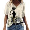 Temu Aliexpress Camiseta feminina com decote em V, moda de rua europeia e americana, top solto com impressão 3D, fabricante de suprimentos