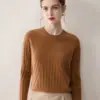 Nuevo Suéter de Cachemir para Mujer Otoño e Invierno, Cuello Redondo Acanalado de Cachemir Puro, Suéter Base de Punto Cálido Holgado Adelgazante