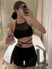 Traje de baño Conservador Estilo Ins Coreano de Alta Gama con Malla de Encaje para Pecho Pequeño, Estilo Falda, Puro Deseo para Mujeres