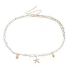 Joia Cruzada Europeia e Americana Estilo Praia Corrente de Cintura com Contas Estrela do Mar Concha Corrente Corporal Dupla Camada Moda Feminina Versátil