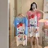 Pijama de Seda de Leche Pijama de Manga Corta Camisón de Mujer Verano Holgado Tallas Grandes Dibujos Animados Lindos Ropa para el Hogar