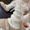 Calcetines con Lazo de Encaje Estilo Japonés Chica Lolita Calcetines de Felpa Tejidos Blancos Calcetines de Encaje para Pantorrilla JK Otoño e Invierno