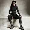 Conjunto de Yoga para Mulheres, Calça Saia Falsa de Duas Peças, Calça Justa de Cintura Alta, Jaqueta Slim Fit com Gola Alta, Roupa de Yoga Fitness para Exercício Matinal ao Ar Livre