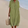 En Stock Primavera/Verano 2026 Nuevo Vestido Casual Adelgazante Versátil para Mujer Color Sólido Algodón Lino Venta al por Mayor