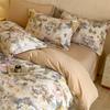Conjunto de Roupa de Cama de Algodão Puro Escovado Fresco e Simples Quatro Peças Novo Estilo 2025 Lençol, Lençol com Elástico, Capa de Edredom Conjunto de Roupa de Cama de Três Peças