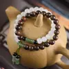 Xadrez de Buda Ágarwood Círculo Duplo Contas Espaçadoras de Jade Pulseira DIY Pulseira de Contas Budista Estilo Chinês Joias Simples de Nicho