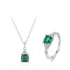 Colar de anel quadrado esmeralda leve e luxuoso S925 prata esterlina novo design de nicho feminino joias de alta qualidade