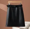 Saia Midi de Couro Melard Estilo Urbano, Saia Reta, 26 Moda Feminina Outono e Inverno Nova, Estilo Maduro, Meia Saia Emagrecedora