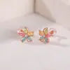 Pendientes de Plata de Ley S925 Chapados en Oro Rosa con Turmalina de Colores Flor de Ciruelo Chica Inteligente Pendientes de Botón de Plata Coreanos de Alta Gama