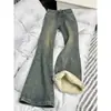 Jeans Reta Grosso com Forro de Lã Plus Size Feminino Outono e Inverno 2024 para Meninas Cheinhas Cintura Alta Slimming Stretch Calça Horseshoe Micro Flare