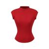 Top Curto Feminino de Verão Ajustado Fashion Versátil Doce Retrô Ombro Regular Sem Mangas Gola Média Camiseta