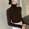 Suéter de gola alta super bonito feminino outono e inverno novo estilo peça de baixo justa ao corpo mostra a silhueta fina malha grossa camisa base