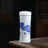 Taza Termo de Cerámica Jingdezhen con Forro de Doble Capa, Vaso Portátil para Agua, Taza de Té con Tapa, Taza Azul y Blanca, Taza para Regalo de Negocios, Venta al por Mayor