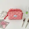 Estilo Ins Bolsa de Maquiagem Xadrez com Renda Portátil de Viagem Bolsa para Produtos de Skincare Grande Capacidade Bolsa de Higiene Pessoal de Alto Valor