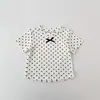 2026 Novo Estilo Blusa Diária para Meninas, Menina Bebê Cinco Cores Poá Laço Textura Canelada Versátil Manga Curta