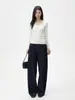 YECHUAN # Jeans azul escuro de perna larga com cintura alta para mulheres, outono, solto, casual, modelador, comprimento total, calça trendy de perna curva