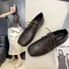 Mocasines de Piel Negra 2026 Nuevo Estilo Zapatos de Mujer Estilo Británico Zapatos Planos con Cordones para Primavera Diseño de Nicho