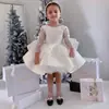 Vestido de gala blanco con lentejuelas para niña, de manga larga, para cruzar fronteras, vestido de tutú para fiestas de cumpleaños, vestido de princesa para actuación, vestido formal para niños