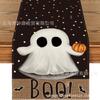 Amazon Venta Caliente Bandera de Mesa de Halloween Estampado de Calavera de Fantasma Material de Lino Mantel Decorativo para Vacaciones Americanas