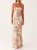 Vestido Largo Floral Europeo y Americano 2026, Cuello Halter, Corte Delgado, Sin Mangas, Vestido de Playa, Vestido Petite