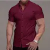 Camisa masculina de manga curta texturizada para comércio exterior europeu e americano da Amazon, camisa business casual, camisa masculina de alta qualidade sem necessidade de passar
