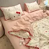 Conjunto fresco y lindo de cuatro piezas de hilo de pompón con ribete de pompón funda nórdica ropa de cama Nantong dormitorio estudiantil conjunto de tres piezas 4
