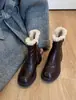 Botas de Nieve para Mujer 2025 Nuevo Estilo Popular Punta Redonda Piel Integrada Cálidas Cremallera Lateral Tacón Grueso Botas Martin