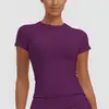 Nueva Camiseta Deportiva de Color Sólido con Cuello Redondo Fina para Yoga, Ropa Ajustada para Entrenamiento, Top Deportivo de Manga Corta para Correr y Fitness