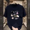 Venta al por mayor del fabricante top de verano moderno con estampado de dibujos animados y letras en inglés, manga tres cuartos, holgado, cuello redondo, camiseta versátil
