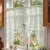 Cortina de Encaje Fresca Estilo Country Americano con Lazos Cortina Romana de Levantamiento de Gasa Cortina para Ventana Saliente Cortina Divisoria de Cocina Envío Directo