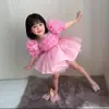 Vestido de Princesa Rosa para Niña con Mangas Abullonadas de Rosa Tridimensional 2026 Nuevo AliExpress Vestido de Tul Abullonado Infantil Venta al por Mayor