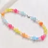 Conjunto de Pulseira e Colar com Design em Pedra de Quartzo Colorida Macaron de Alta Qualidade