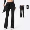 Pantalones de Yoga Acampanados para Mujer con Cortina de Glúteos Desmontable, Cómodos Pantalones Largos de Fitness de Pierna Ancha, Levantamiento de Glúteos Color Durazno, Pantalones Acampanados Micro de Cintura Alta Fluidos