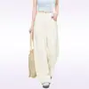 Pantalones casuales color caqui con ribete de encaje para mujer, nuevo estilo primavera-verano 2026, de cintura alta, holgados, hasta el suelo, de pierna recta, de pierna ancha