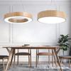 Lustre de grão de madeira redondo LED escritório ginásio cafeteria redonda em forma de lustre de vento industrial