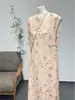 Nuevo Vestido de Seda y Lino Estilo Chino con Estampado de Pintura a Tinta Tradicional, Vestido Cheongsam Mejorado con Botones de Lino, Vestido sin Mangas