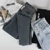 Jeans de fileira única feminino outono e inverno três botões design de cintura ultralonga senso de design cintura contraída cropped apertado calça lápis moda
