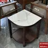 Mesa de Café Mahjong de Gama Alta con Forma de Abanico para Hotel Madera Maciza Placa de Roca Pequeño Estante de Almacenamiento Sala de Ajedrez y Cartas Estante para Agua de Té Especial para Casa de Té Antiescaldado
