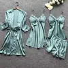 Desfrute de Camisolas Sexy Europeias e Americanas Transfronteiriças com Alças e Bojos, Roupa de Casa Feminina, Camisola, Roupão, Conjunto de Quatro Peças