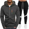 Nuevo Conjunto Deportivo Casual de Color Sólido para Hombre 2024 Sudadera con 4 Cremalleras Cardigan de Felpa con Capucha Conjunto de 2 Piezas para Hombre