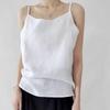 Camisola Feminina de Verão Algodão e Linho Roupa Externa Camisa Base Interna Gola Redonda Sem Mangas Top de Linho Versátil
