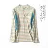 Blusa Quente de Manga Longa com Listras Coloridas, Tingida no Fio, é Fresca, Lisa, Macia, Elástica e Amiga da Pele para Melhorar a Respirabilidade 9996
