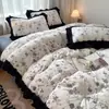 Juego de cuatro piezas clase A funda de cama de terciopelo de leche terciopelo grueso invierno terciopelo de coral alto gramaje sábana funda nórdica ropa de cama juego de tres piezas 4
