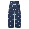 Calça Jeans Wide-Leg Estampada de Bolinhas Azul Claro Retrô Japonês Cintura Alta Bolsos Cargo Laterais Perna Reta Solta Calça Casual Masculina