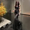 Atmósfera Deslumbrante Estilo Francés Puro Deseo Vestido Largo Strapless Floral Tridimensional Sexy Ajustado Sirena Bodycon