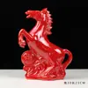 Adornos de Caballo Rojo de Cerámica Par de Reclutamiento Mascota Beicai Inauguración Casa Nueva Sala de Estar Oficina Hogar Adornos