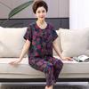 Pijama para madres de mediana edad y mayores, con estampado digital, pantalones de manga corta, tejido de algodón sintético, ropa de casa, conjunto de cárdigan con botones florales
